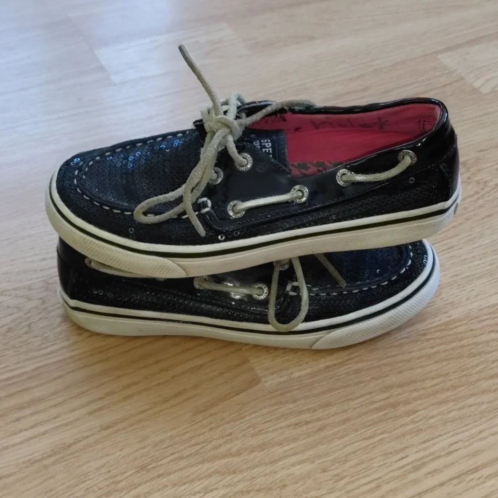 Sperry Top-Sider Bahama Girls Size 13.5 Black Sequin Boat Shoes Loafers